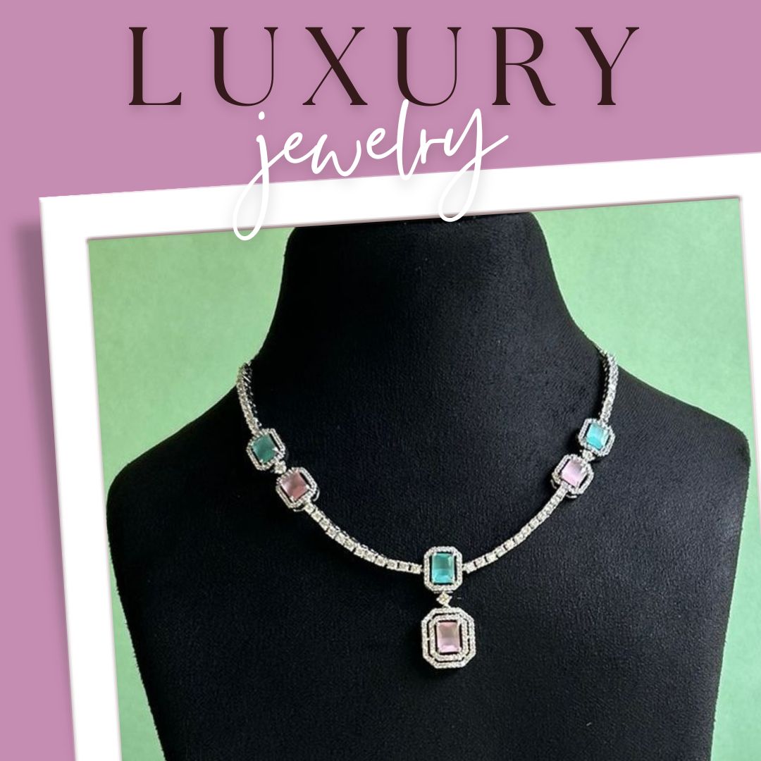 Alice Multi colored CZ Designer Necklace Set