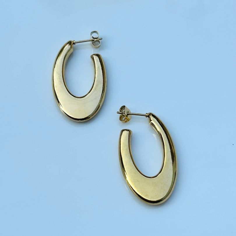 Oval Golden Hoop Earrings