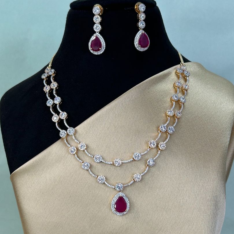 Dorothy Two-layered Ruby American Diamond Necklace set