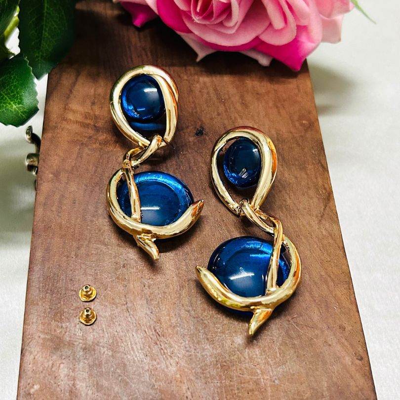 Spiral Blue Drop Earrings