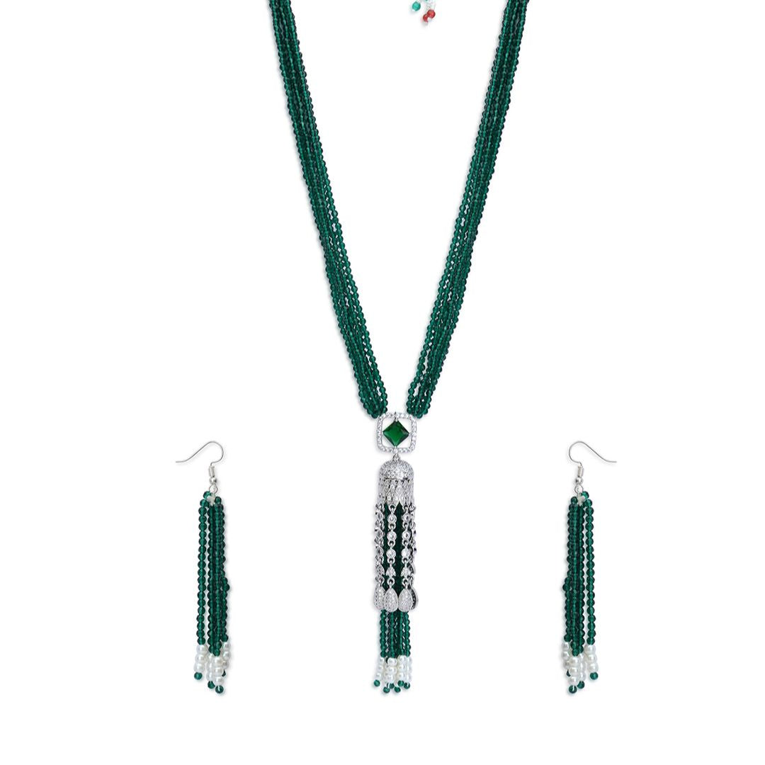 American Diamond Emerald Necklace with Earrings