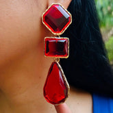 Maya Clear Crystal Maroon Statement Earrings