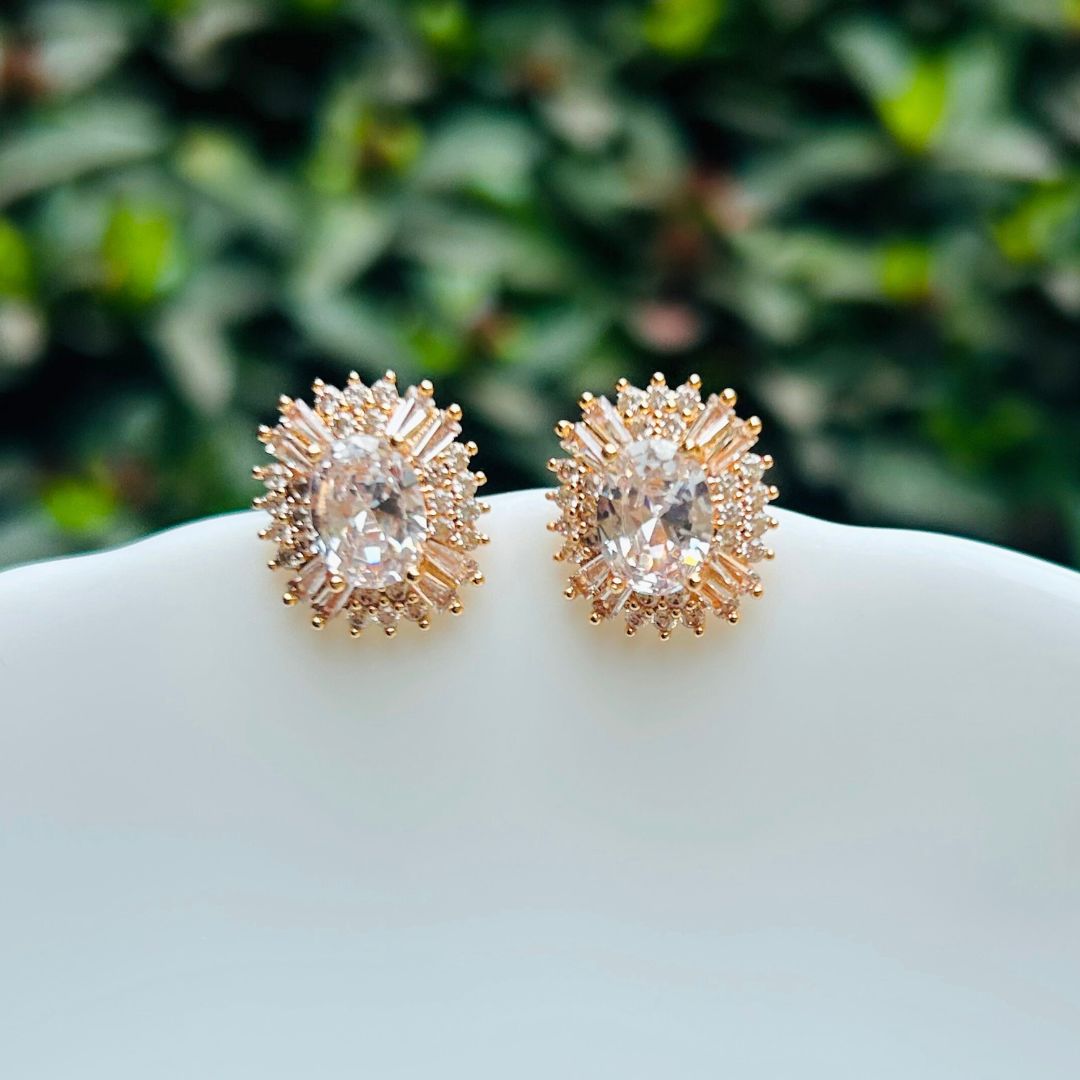 Silver Squar AD Stud Earrings