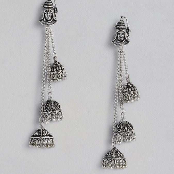 Silver-Plated Oxidised Classic Jhumkas Earrings