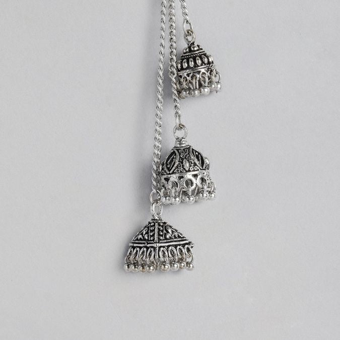 Silver-Plated Oxidised Classic Jhumkas Earrings