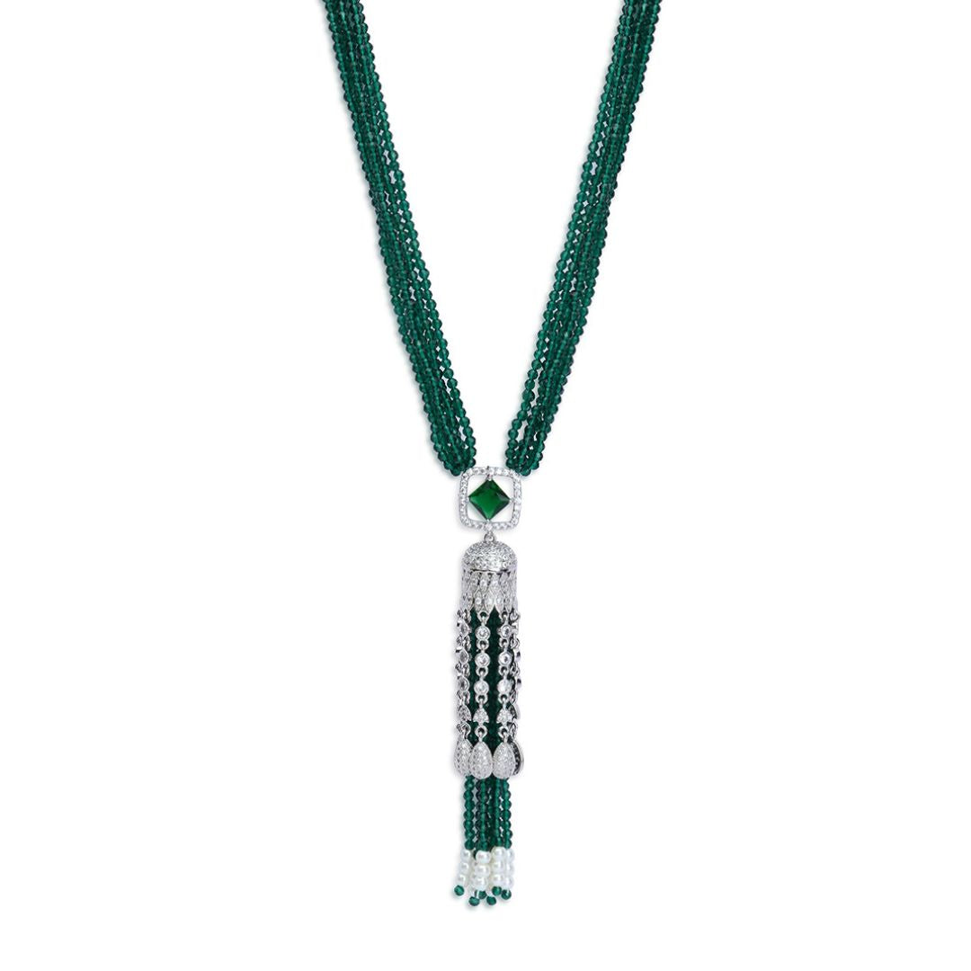 American Diamond Emerald Necklace with Earrings