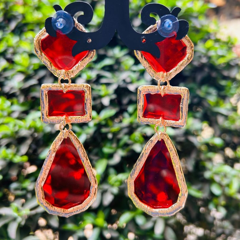 Maya Clear Crystal Maroon Statement Earrings