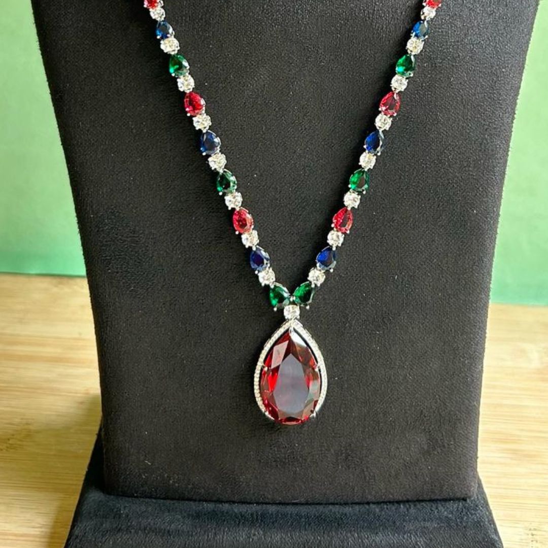 Arden Maroon CZ Designer Jewellery Set