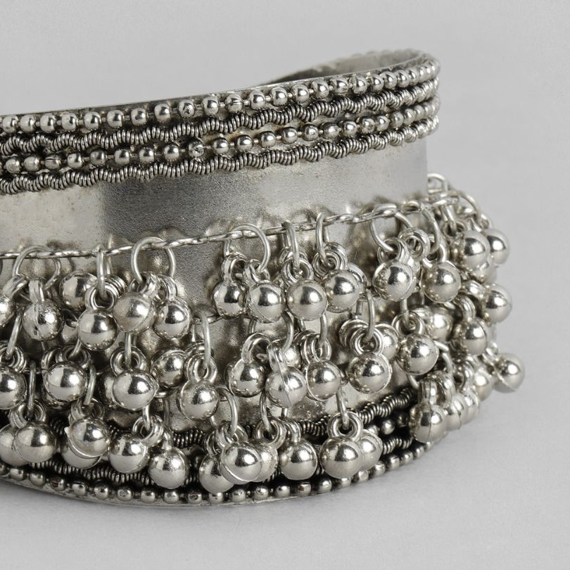 Mayah Ghungroo Silver Oxidised Cuff Bracelet