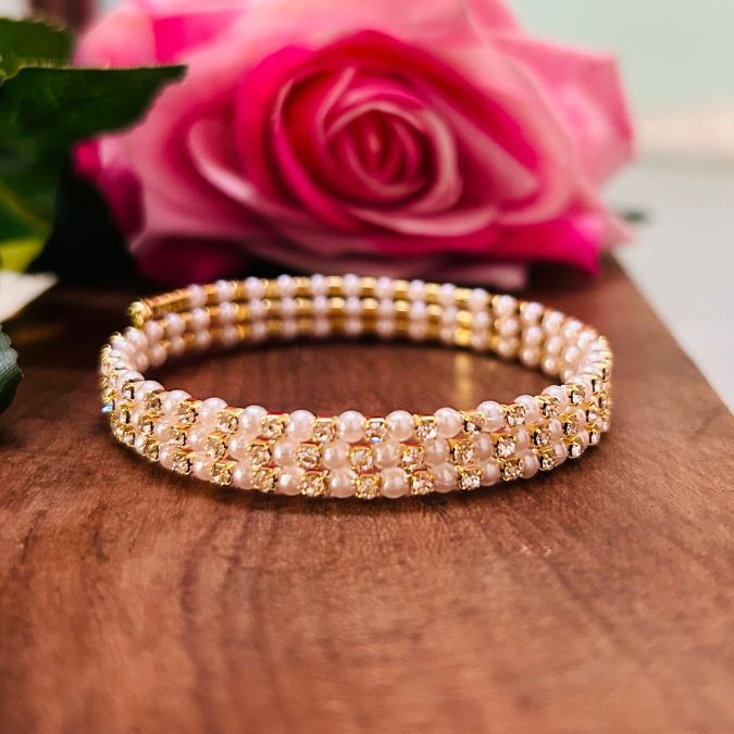 Spiral Pearl American Diamond Bracelet