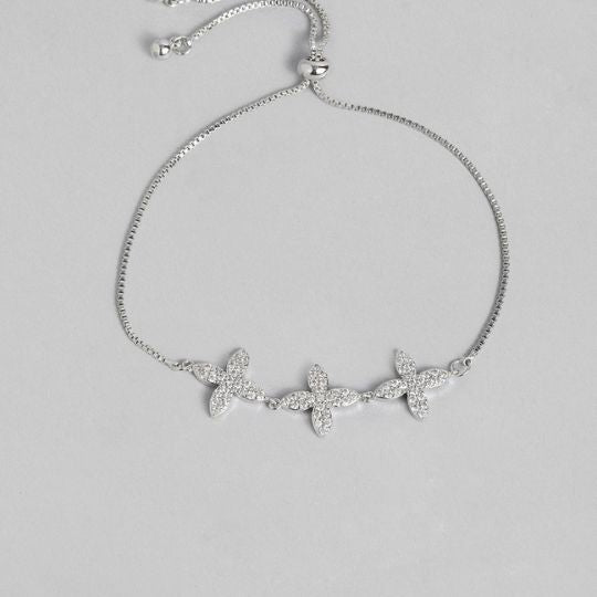 Floral Silver- Plated Adjustable Bracelet