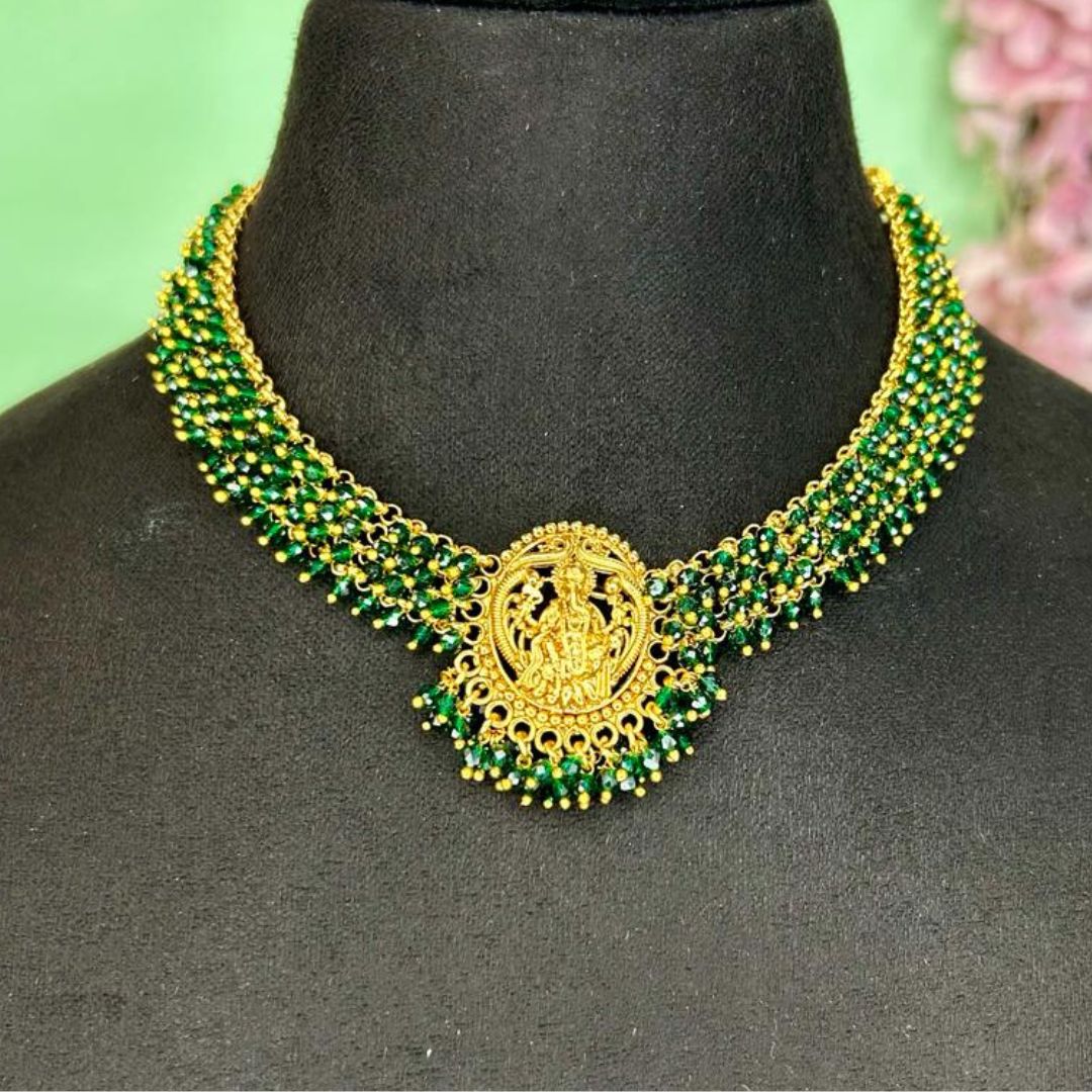 Ganesh Green Ghungroo Necklace Set