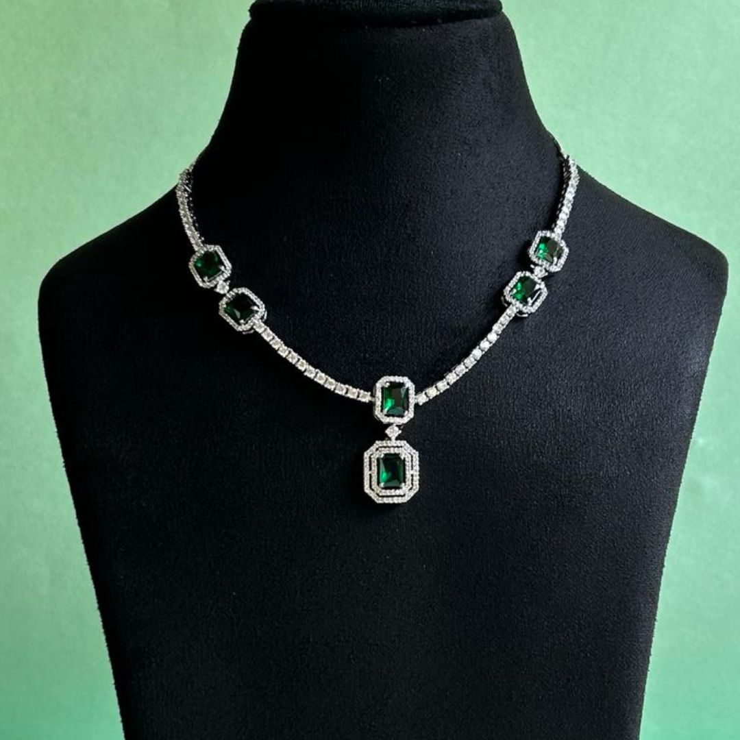 Alice Emerald CZ Designer Necklace Set
