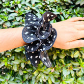 Polka Dot Pleated Black Oversized Scrunchie