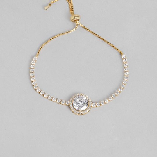 American Diamond-Studded Gold -Plated Adjustable Bracelet