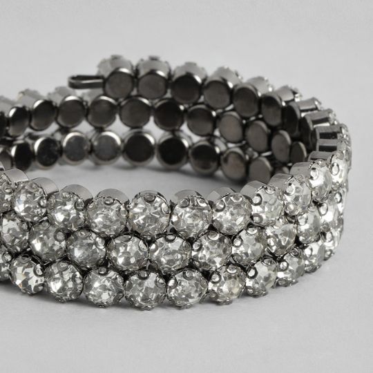 Rhinestone Rhodium-Plated Embellished- Spiral Bracelet