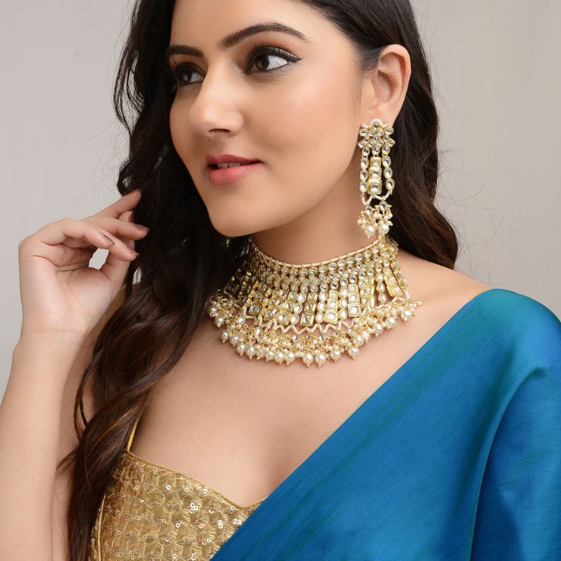 Gold Plated Kundan Studded Choker Set