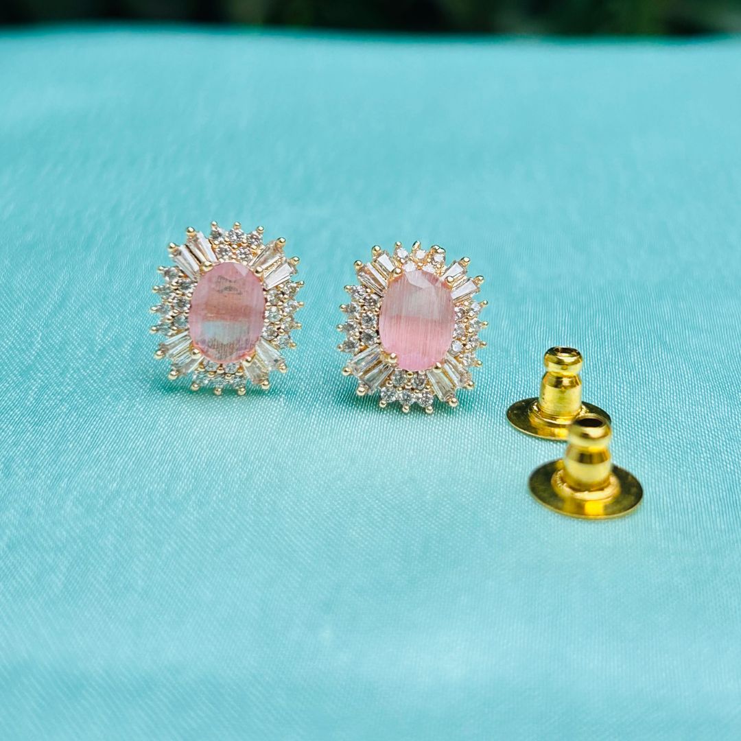 Pink Square AD Stud Earrings