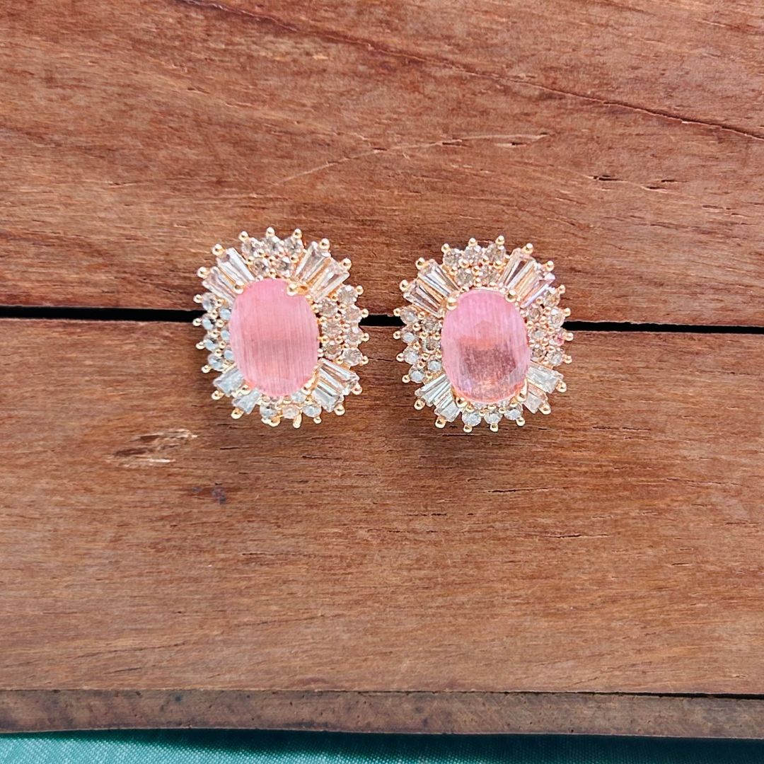 Pink Square AD Stud Earrings