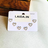 Set Of 3 Hollow Heart Silver Studs