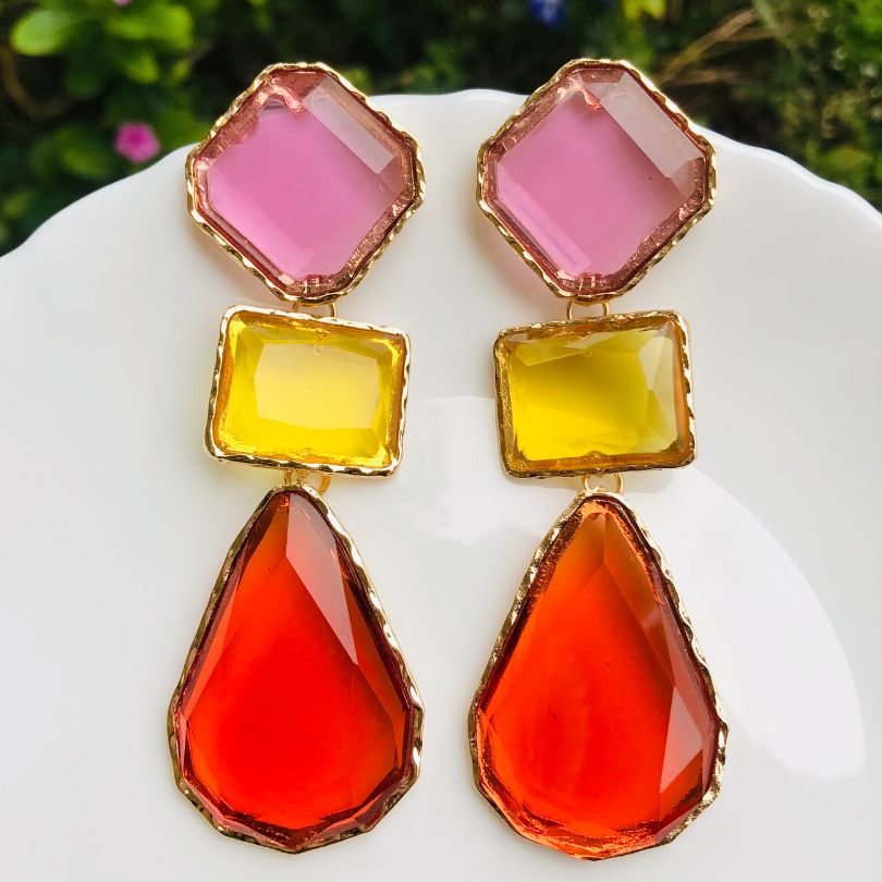 Maya Clear Crystal Multicolor Statement Earrings