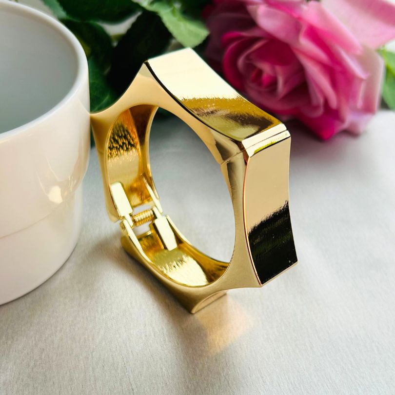 Hexagon Narrow Golden Openable Kada/Cuff