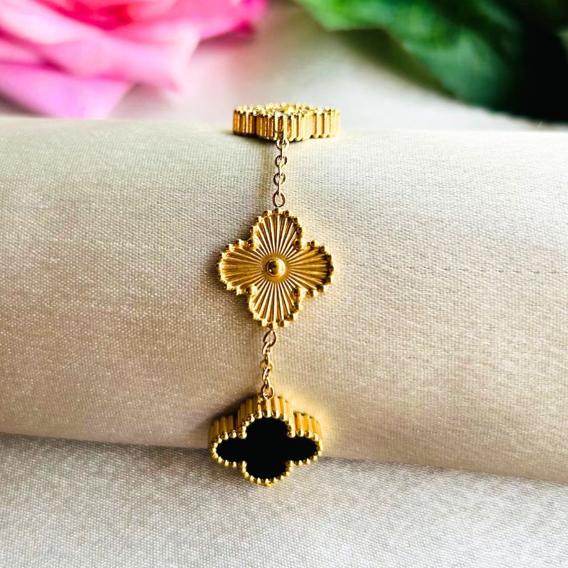 Cleo Black Golden Clover Bracelets