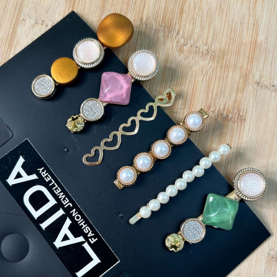 Laida Women Pink & Gold-Toned Set of 6 Embellished Alligator Hair Clip