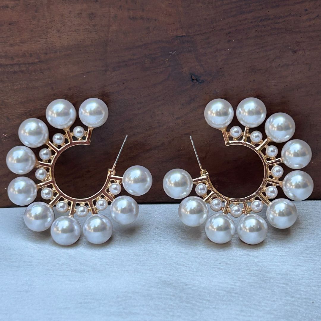 Chic Pearl Ball Hoop Earrings