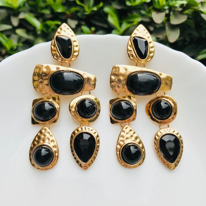Structured Black Statement Earrings