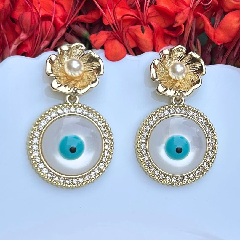 Floral Evil Eye Earrings