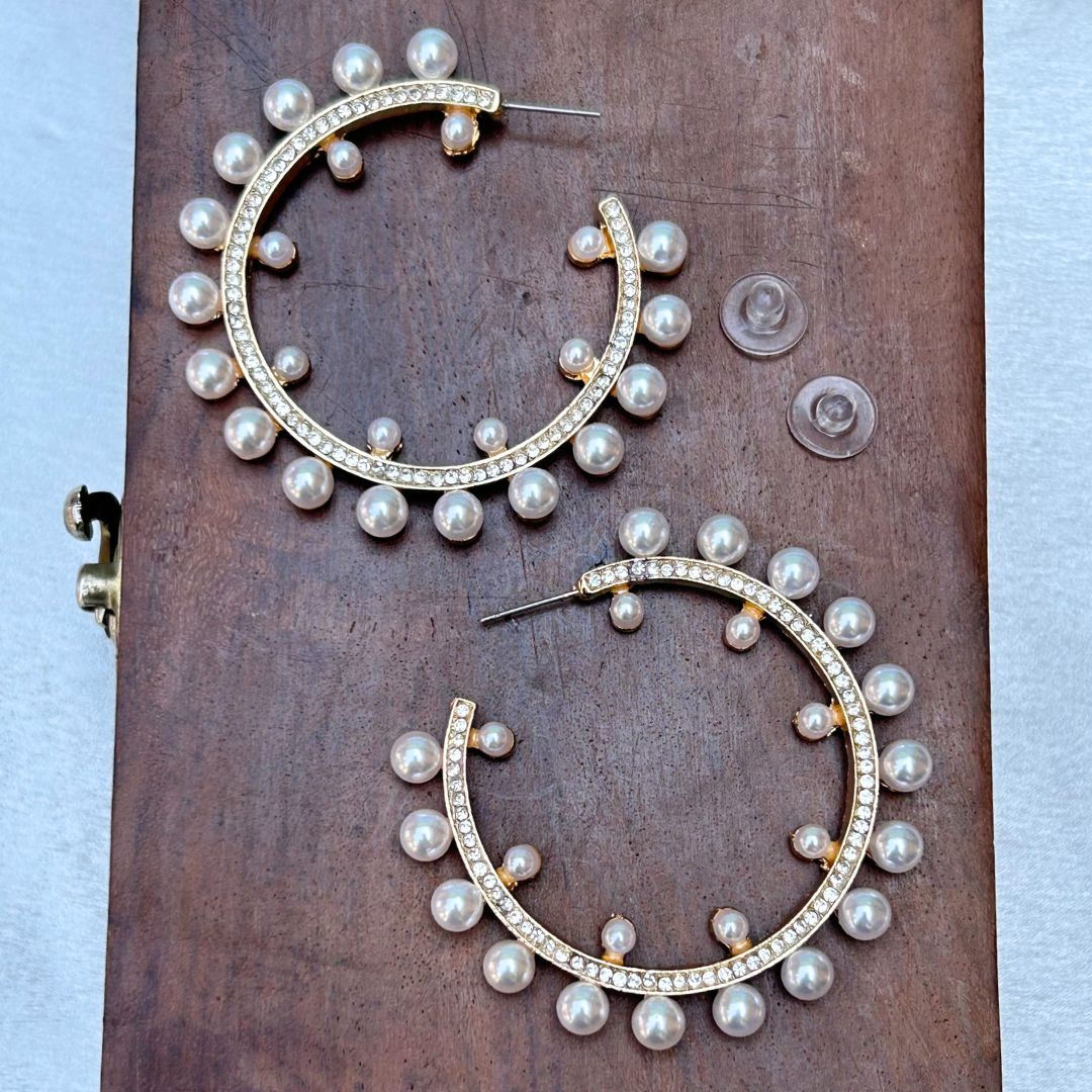 Round Big Pearl Hoop Earrings