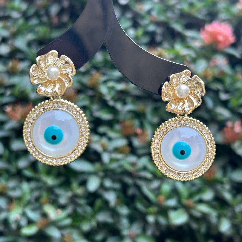 Floral Evil Eye Earrings