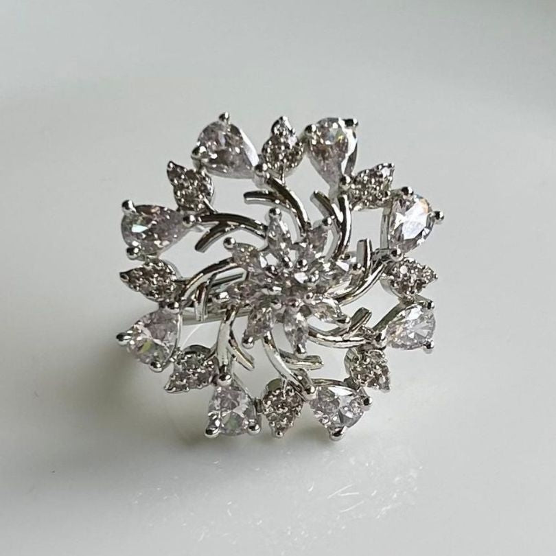 Nory Floral Cocktail CZ American Diamond Finger - Ring