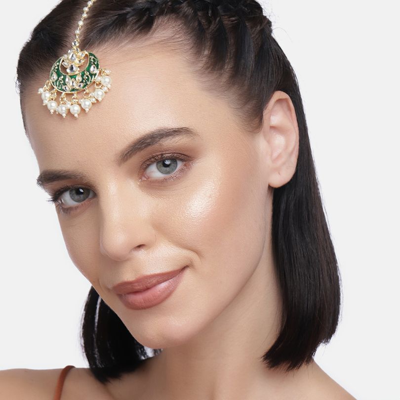 Laida Green Gold Plated Kundan Studded Chand Style Maangtikka