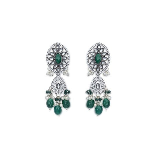 Rhodium Plated AD Emerald Rani Haar Set