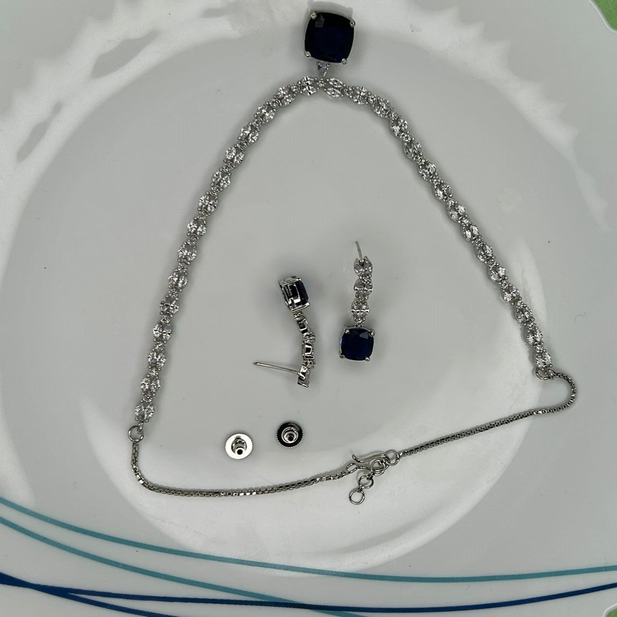 Kristy Sapphire Blue CZ Designer Neckalce Set
