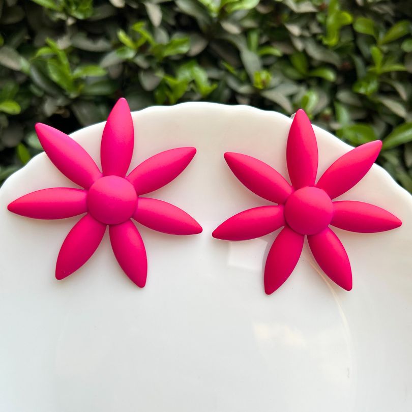 Floral Fuschia Pink Sunflower Earrings