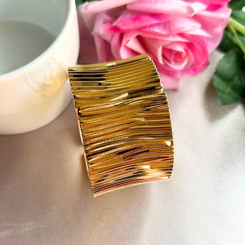 Golden Wide Structured Openable Kada/Cuff