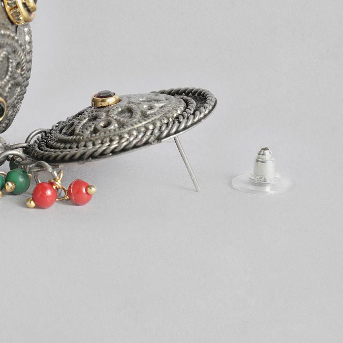 Silver-Plated Oxidised Dome Shaped Jhumkas Earrings