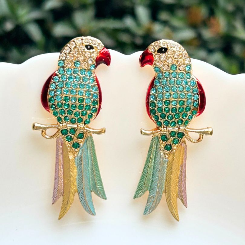 Parrot Multicolor American Diamond Earrings - Multi 1