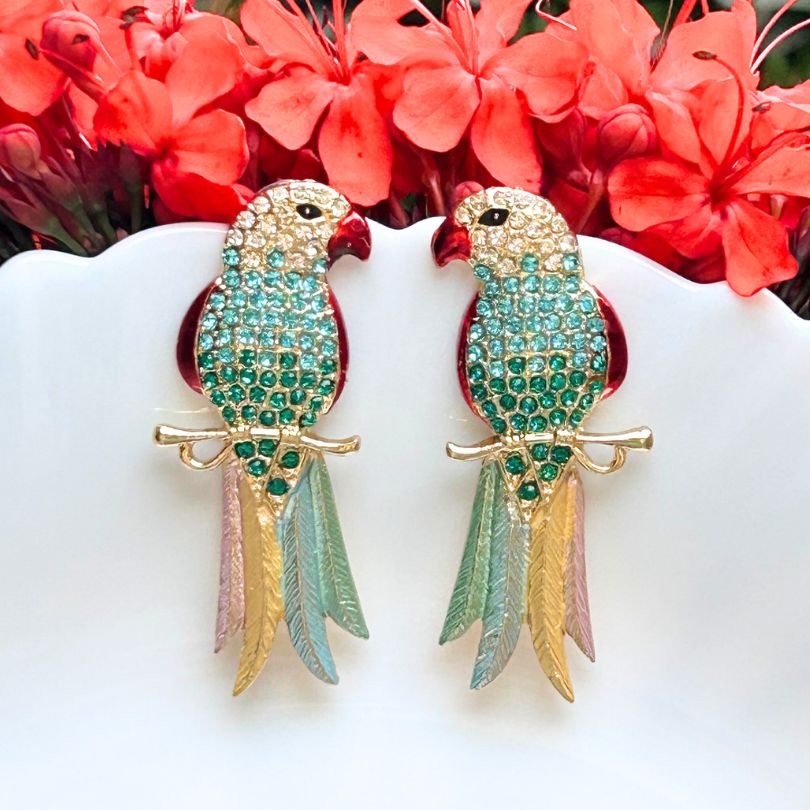 Parrot Multicolor American Diamond Earrings - Multi 1
