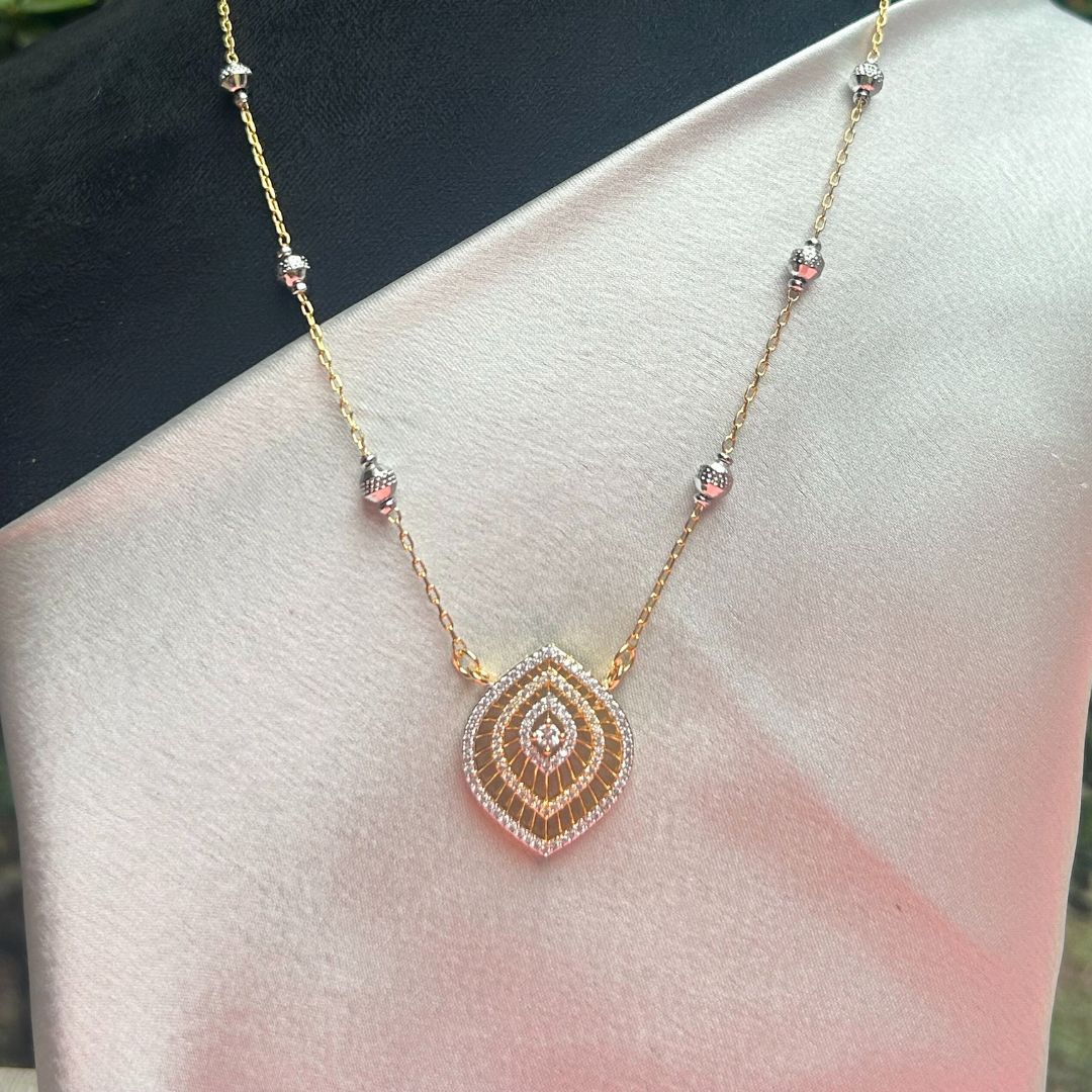 18K Dual-tone American Diamond Pendant Set