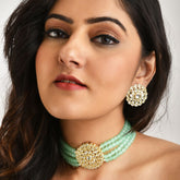 Gold-Plated Stone Studded & Beaded Jewellery Set