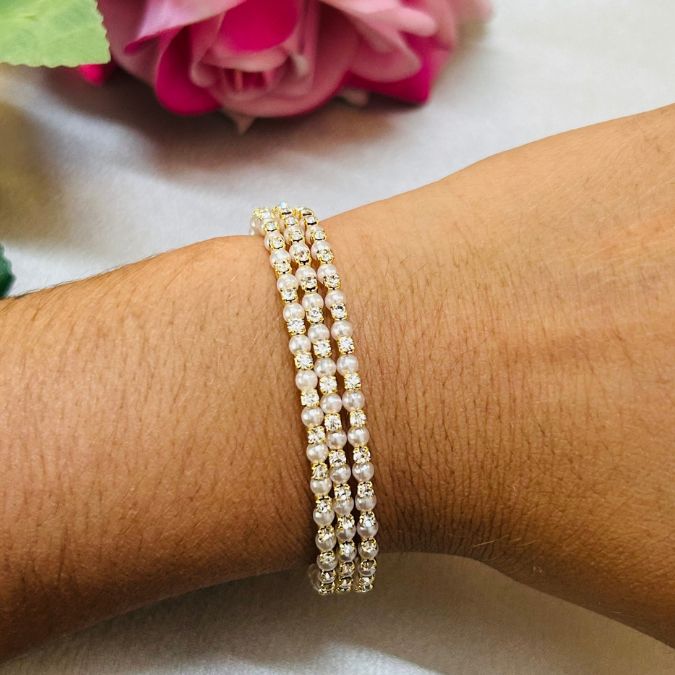 Spiral Pearl American Diamond Bracelet