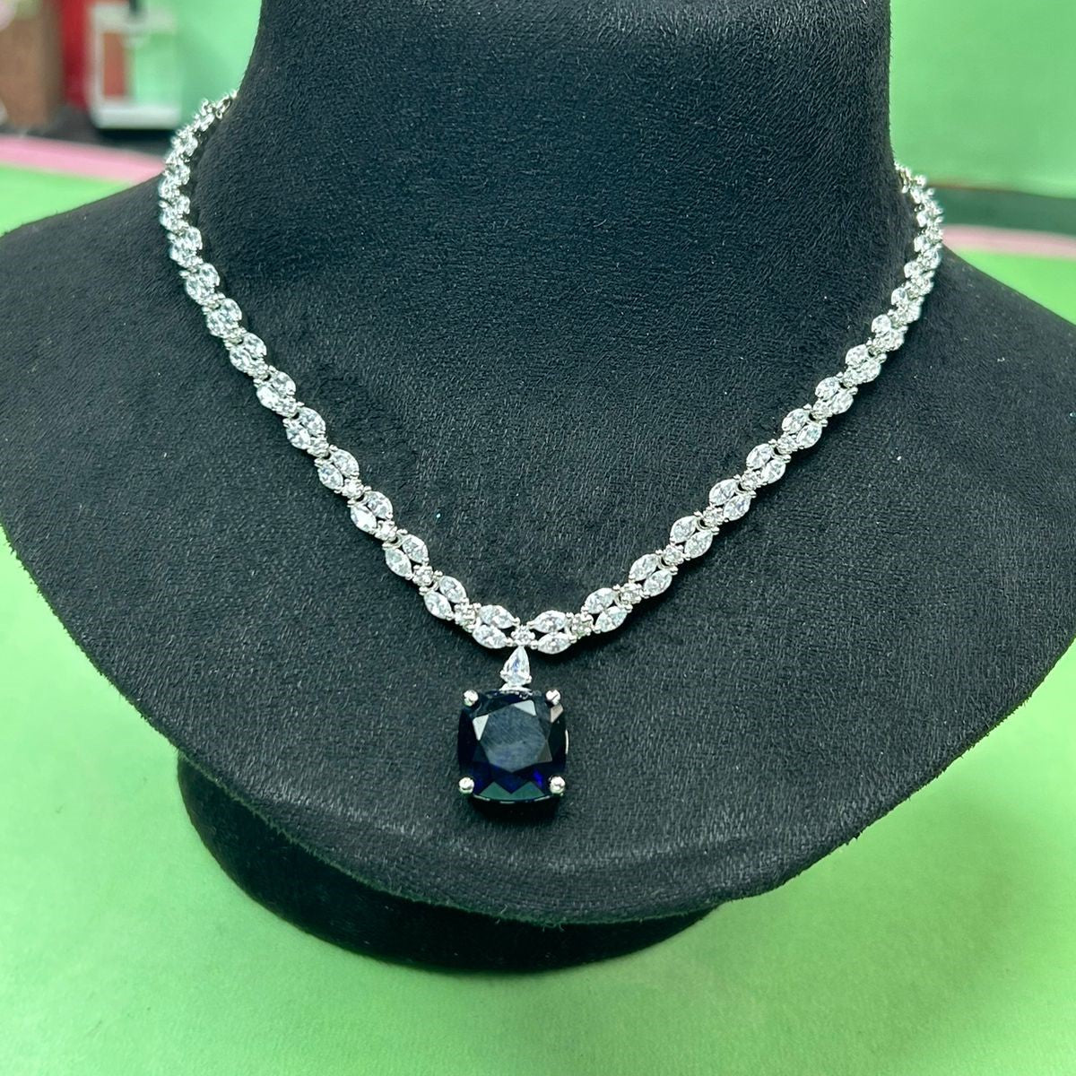 Kristy Sapphire Blue CZ Designer Neckalce Set