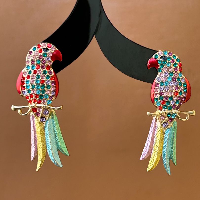 Parrot Multicolor American Diamond Earrings - Multi 2