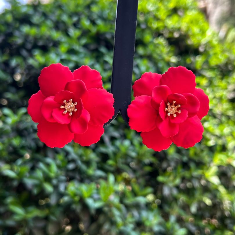 Flower Red Stud Earrings