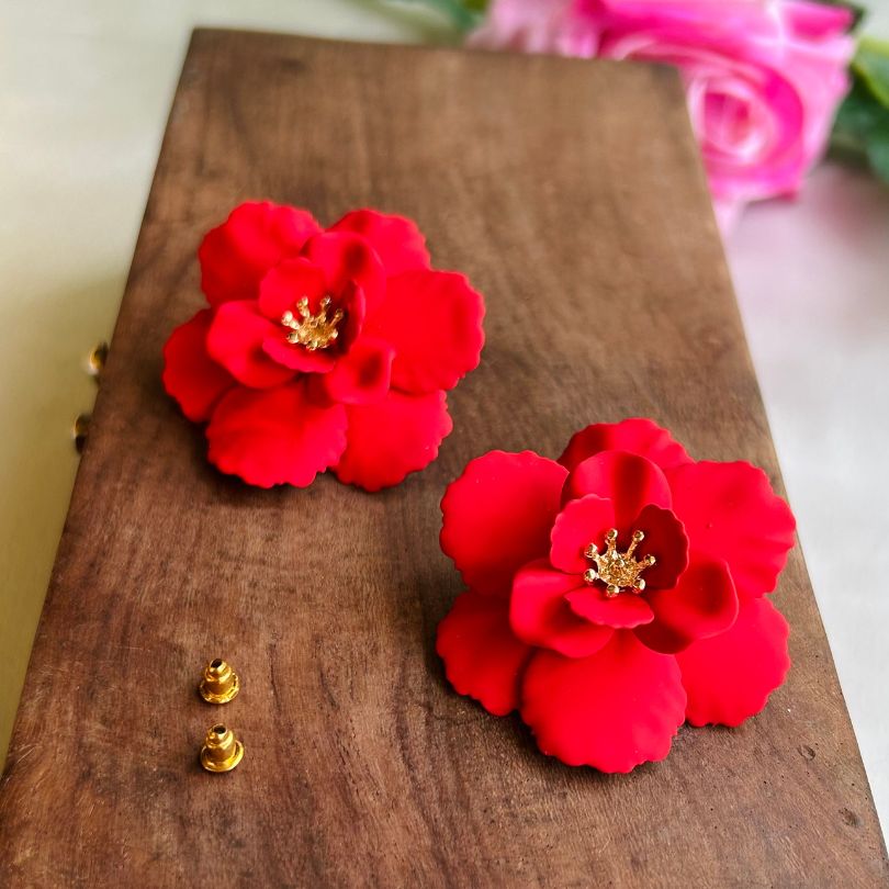 Flower Red Stud Earrings