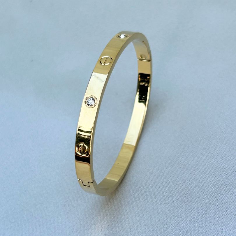Golden Love Bangle American Diamond Studded Bracelet